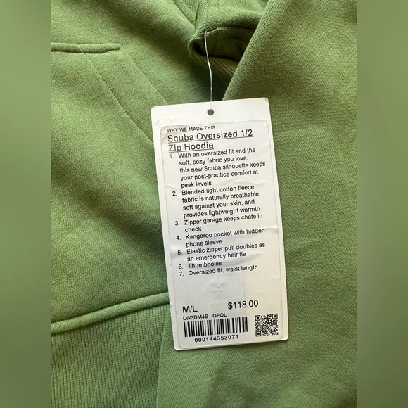 NWT Lululemon Scuba Overeized Half Zip Hoodie Size M/L in Green Foliage - Picture 8 of 8